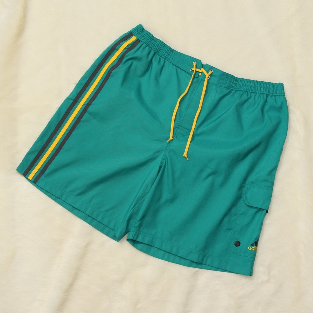Adidas Classic Stripe Swim Shorts Teal Yellow